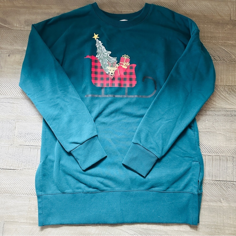 EUC Teddi Rose Women's Holiday Christmas Crewneck Pullover Sweater Green Small